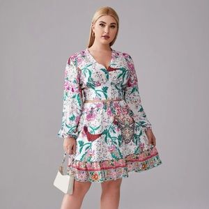 SHEIN NWOT Tie Back Floral Top and Ruffle Hem Skirt Set 1XL